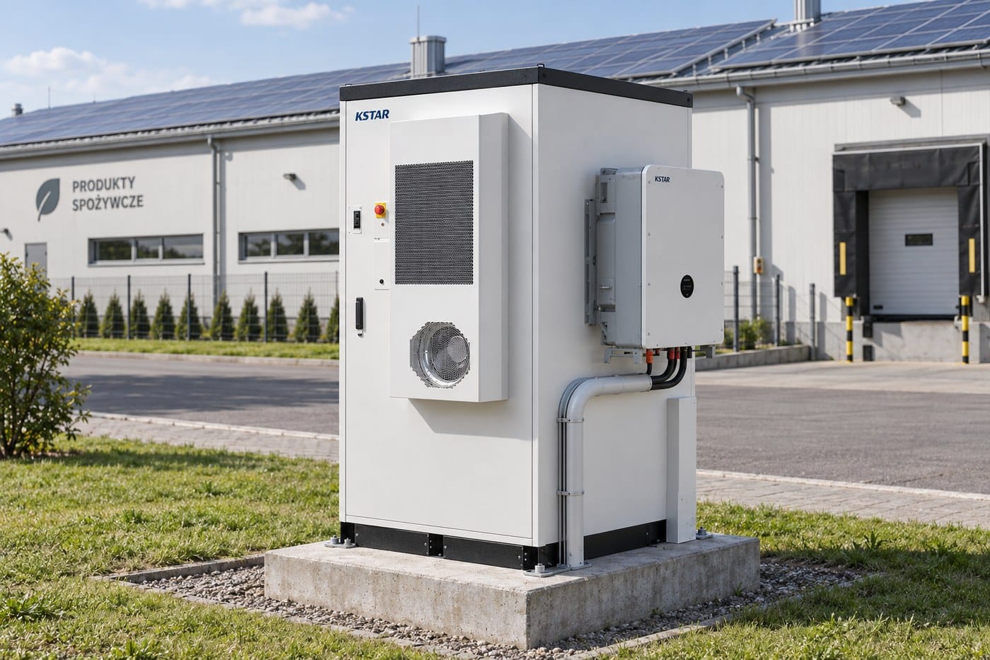 Magazyn energii KSTAR BluePulse przy zakładzie przemysłowym