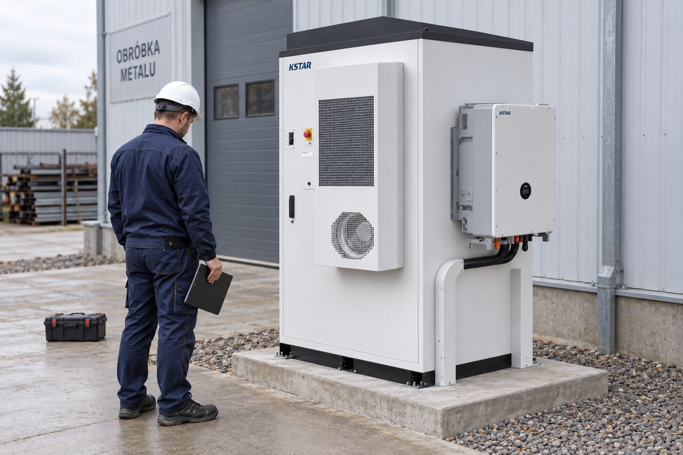 Odbiór montażu magazynu energii KSTAR BluePulse 70 przy warsztacie